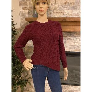 CHELSEA & VIOLET Burgundy Chunky Cable Knit Asymmetrical Sweater XS